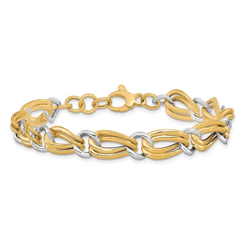 Curata 10mm 14k Two tone Gold Hollow Polished Bracelet 7.5 Inch