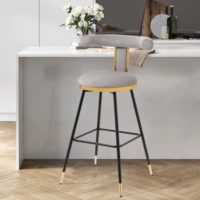 Velvet Upholstered Metal Frame Bar Stool - 29.92"