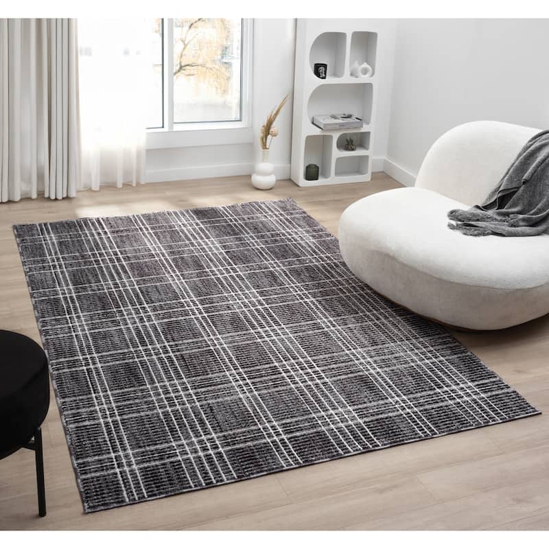 Nomad Collection Plaid Patterned Area Rug