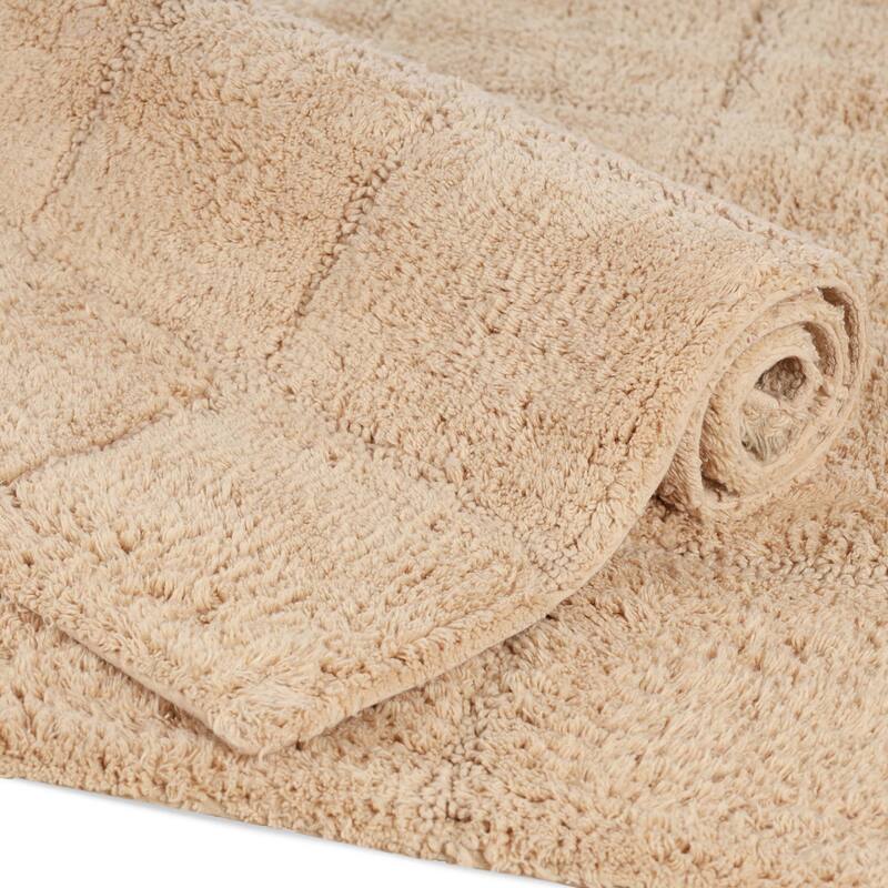 Superior Cotton Checkered 2-piece Non-skid Bath Rug Set