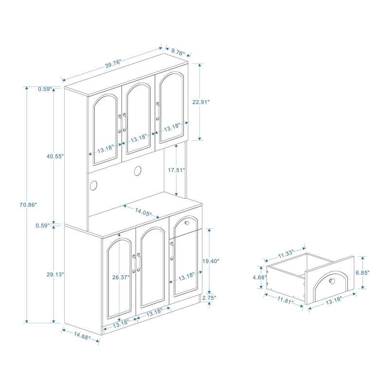 71" Kitchen Pantry Storage Cabinet with Microwave Oven Countertop,Freestanding Hutch Cabinet with Adjustable Shelves