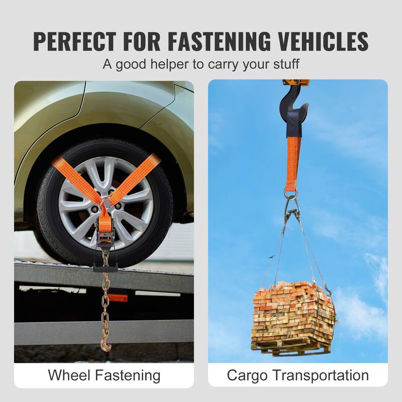 Ratchet Tie Down Straps Kit, Lasso Style 2" x 120" Tire Straps, 11023 LBS Breaking Strength, for Passenger Car, Truck, 4-Pack