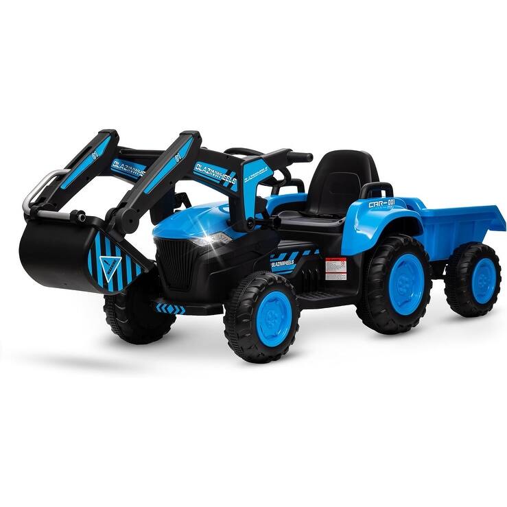 12V Kids 3 in 1 Ride on Excavator & Tractor with Detachable Trailer - Blue