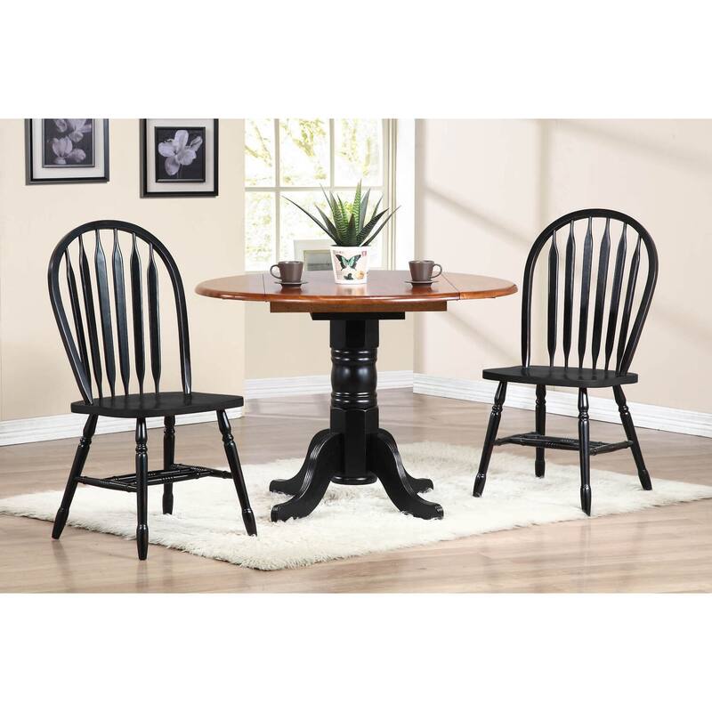 Round Extendable Dining Set - 42" Table with 2 Retro Chairs - Black Cherry Finish