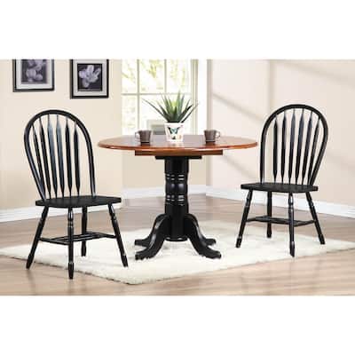 Round Extendable Dining Set - 42" Table with 2 Retro Chairs - Black Cherry Finish
