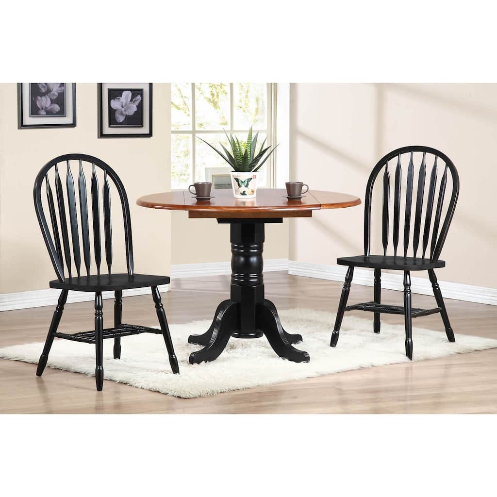 Round Extendable Dining Set - 42" Table with 2 Retro Chairs - Black Cherry Finish