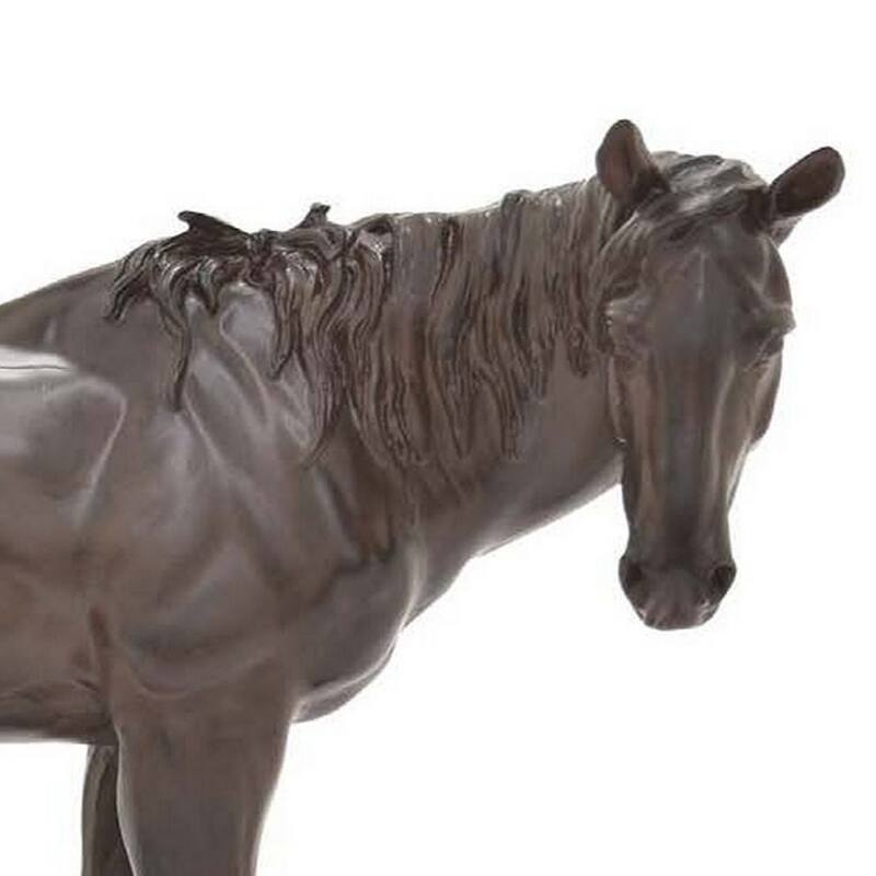 Refi 14 Inch Horse Statuette Figurine, Modern Style Sculpture, Brown Resin