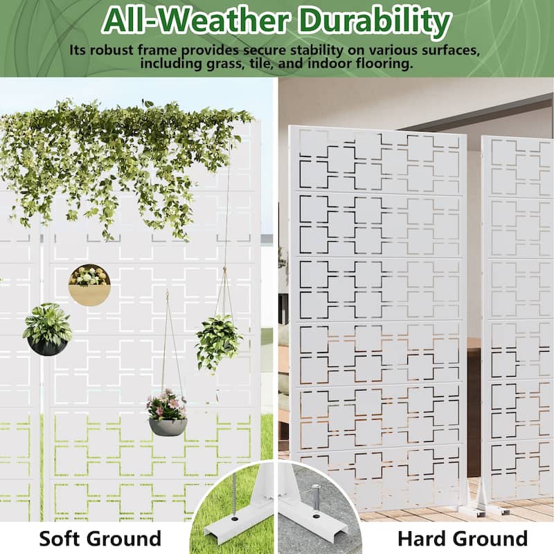 Outdoor Freestanding Metal Privacy Screen Decorative Garden Fence Set of 2