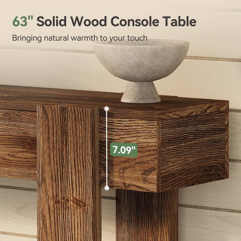 63" Long Solid Wood Console Table, Entryway Table with 2 Drawers, Sofa Table for Entrance, Hallway, Living Room