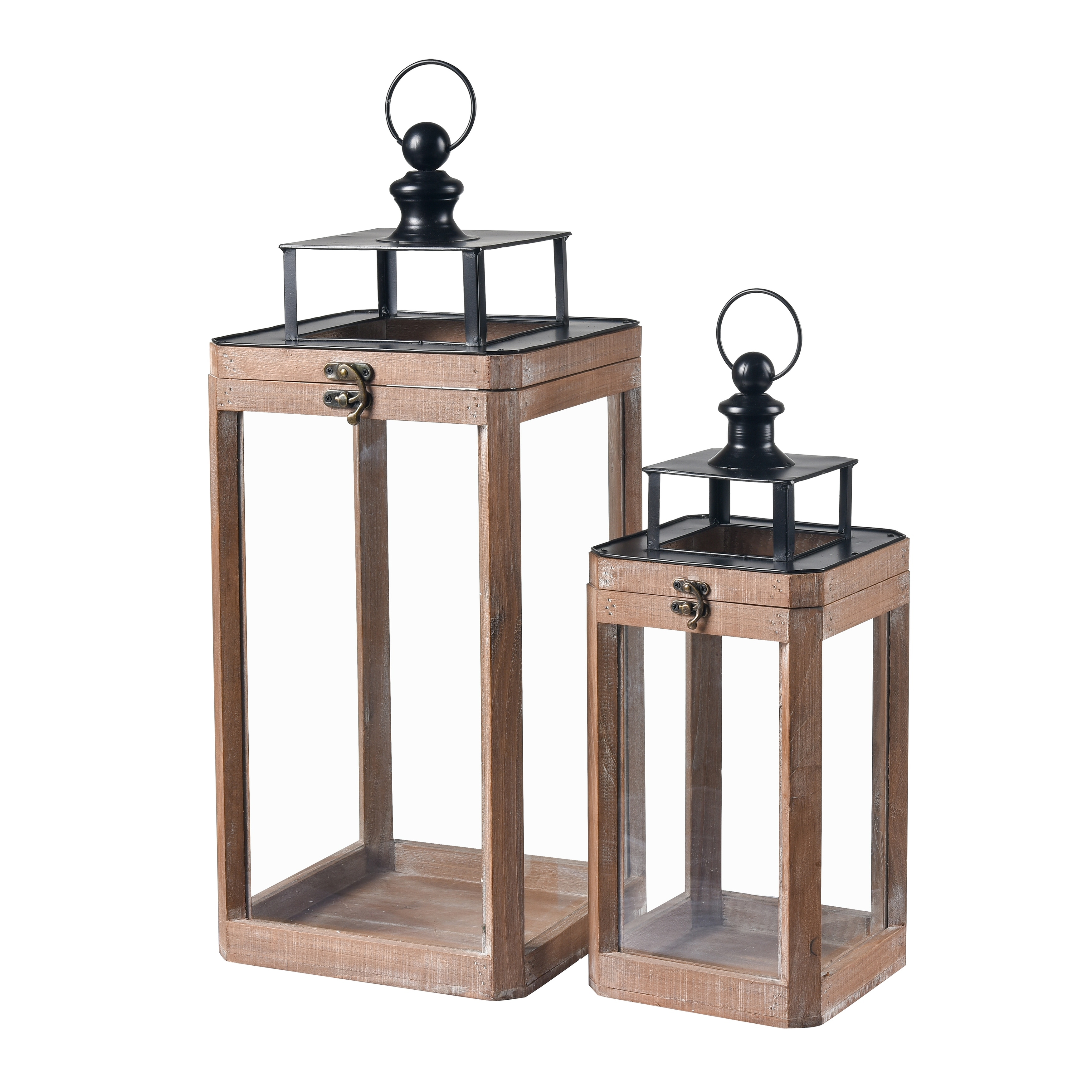 Atlas Down Set of 2 Wooden Framed Candle Lanters - 23.75 inch H