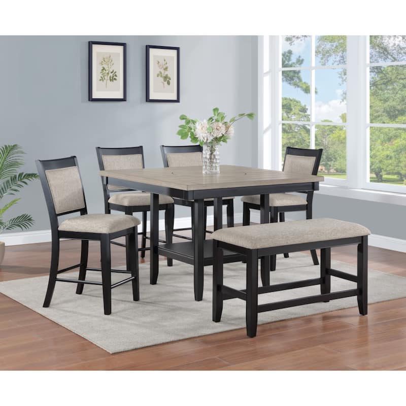 Farmhouse Style 2pc Linen Counter Height Chair Bar Stool Footrest Wooden Furniture