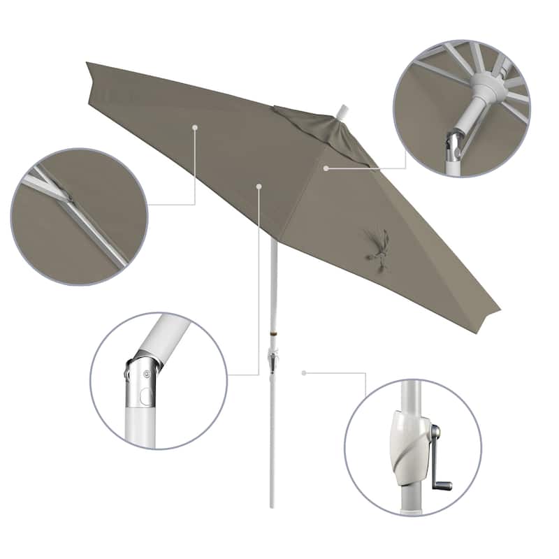 California Umbrella 9' Rd. Aluminum Patio Umbrella, Crank Lift with Push Button Tilt, White Finish, Pacifica Fabric