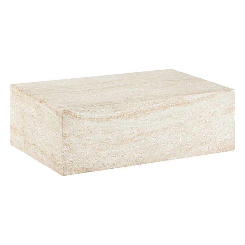 Maya Rectangular Coffee Table in Fiberstone for Indoor and Outdoor Modern Accent Center Table - 11.8" H x 23.6" W x 35.4" D