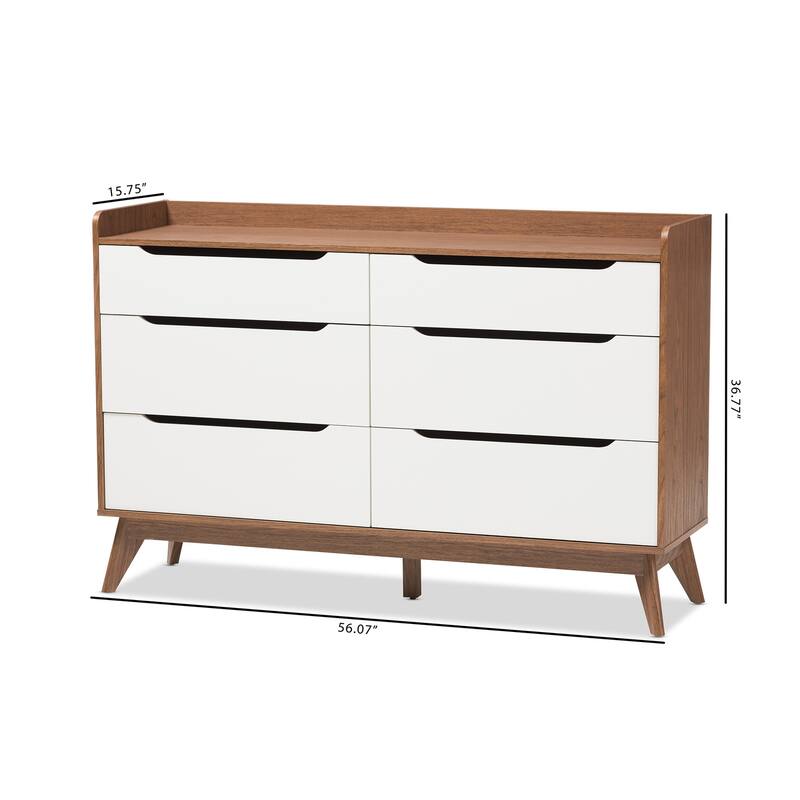 6 Drawer Dresser - White Walnut Storage Chest - Modern Bedroom Furniture - 56" Wide