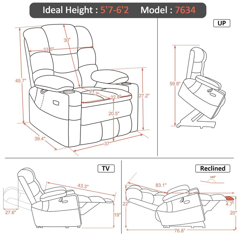 MCombo Large Dual Motor Power Lift Recliner Chair with Massage and Dual Heating for Elderly People, Faux Leather 7634