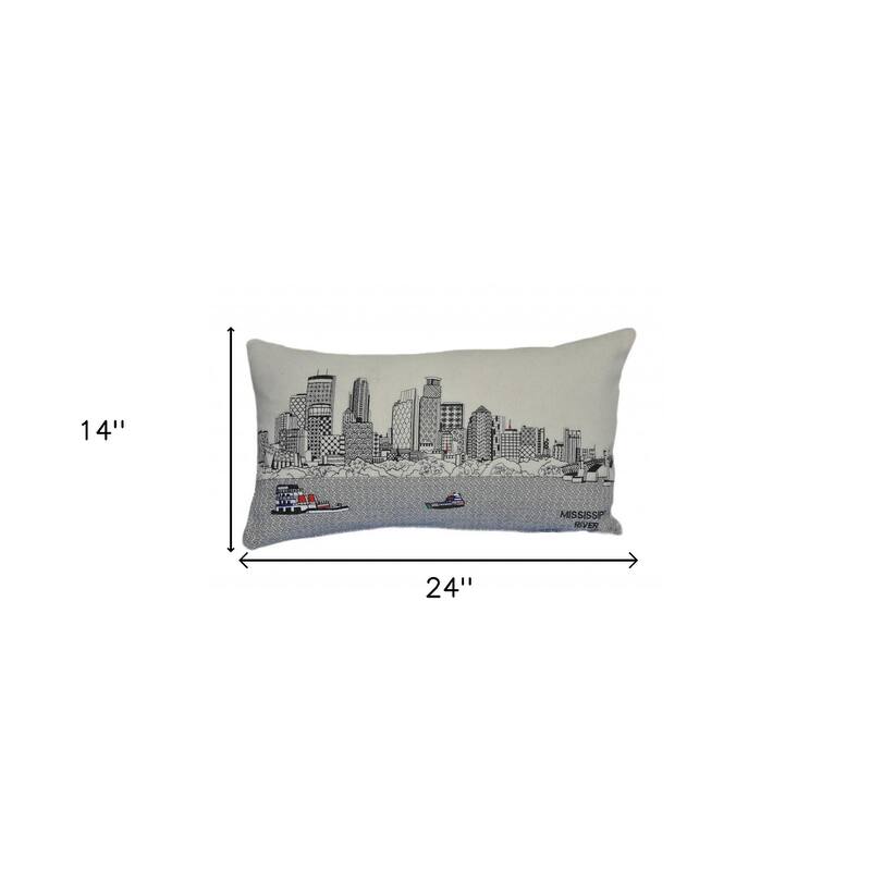 HomeRoots 25" White Minneapolis Daylight Skyline Lumbar Decorative Pillow