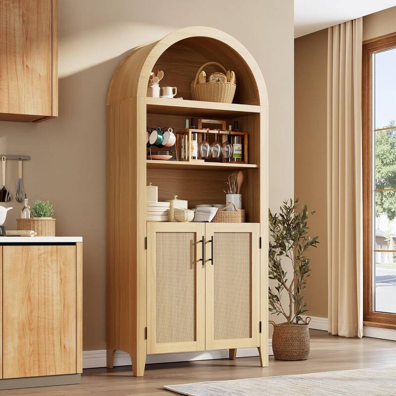 5-Tier Open Display Book Shelf, Arched Kitchen Pantry Storage Cabinet - Beige