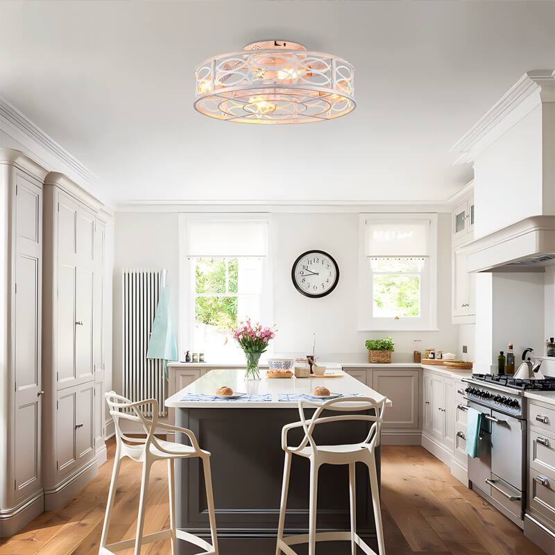 20 inch Flush Mount Ceiling Fan Light with Remote Caged Farmhouse Fandelier Black Wood Low Profile