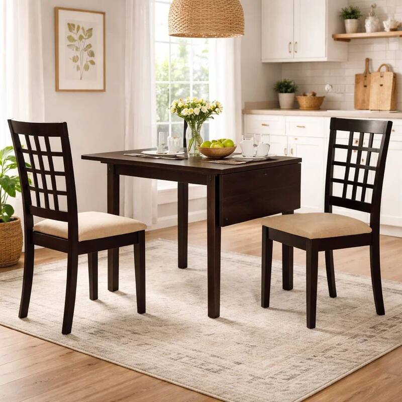 Elso 4pc Dining Set, Table w Drop Leaf, Brown, 3 Lattice Style Chair