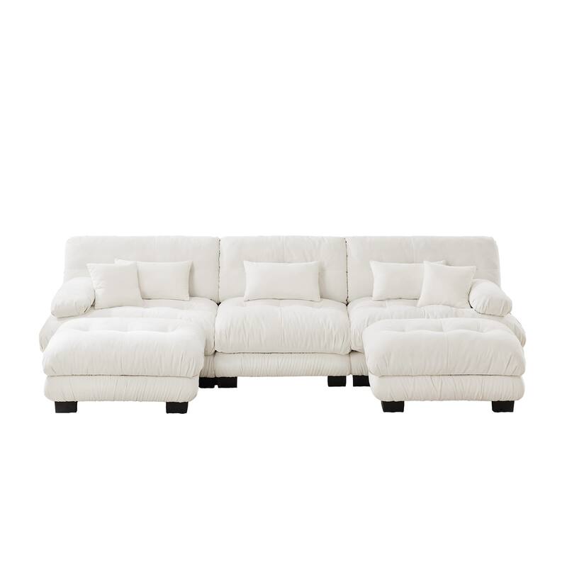 GDFStudio - Thalassian Chenille Cloud Inspired 3 Seater Sofa with Dual Ottomans