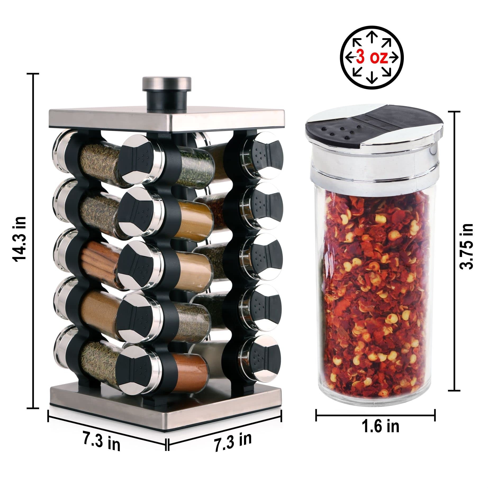 20 Jar Spice Rack with Spices Included Tower Organizer for Kitchen Spices and Seasonings Free Spice Refills
