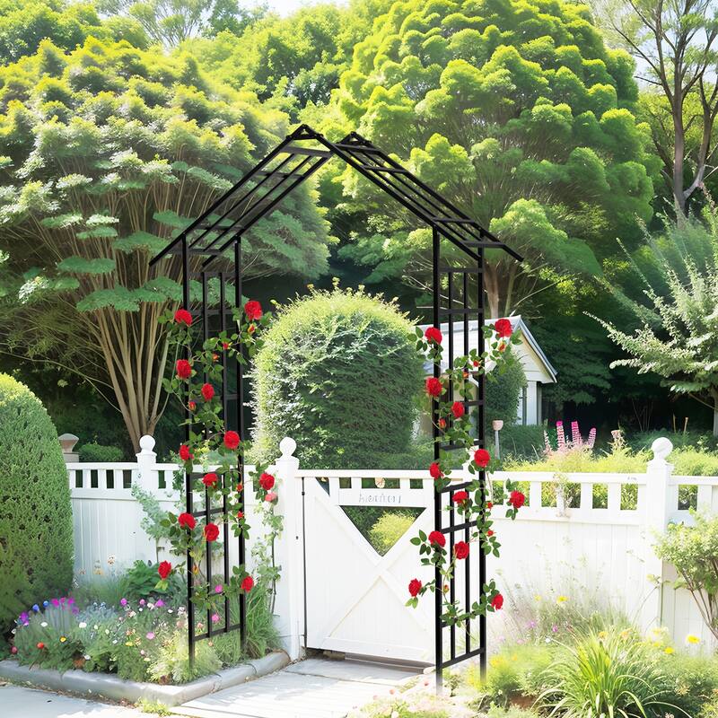 Metal Garden Arch with Adjustable Width W42.52''~W78.15'' Climbing Plants Support Rose Arch Outdoor