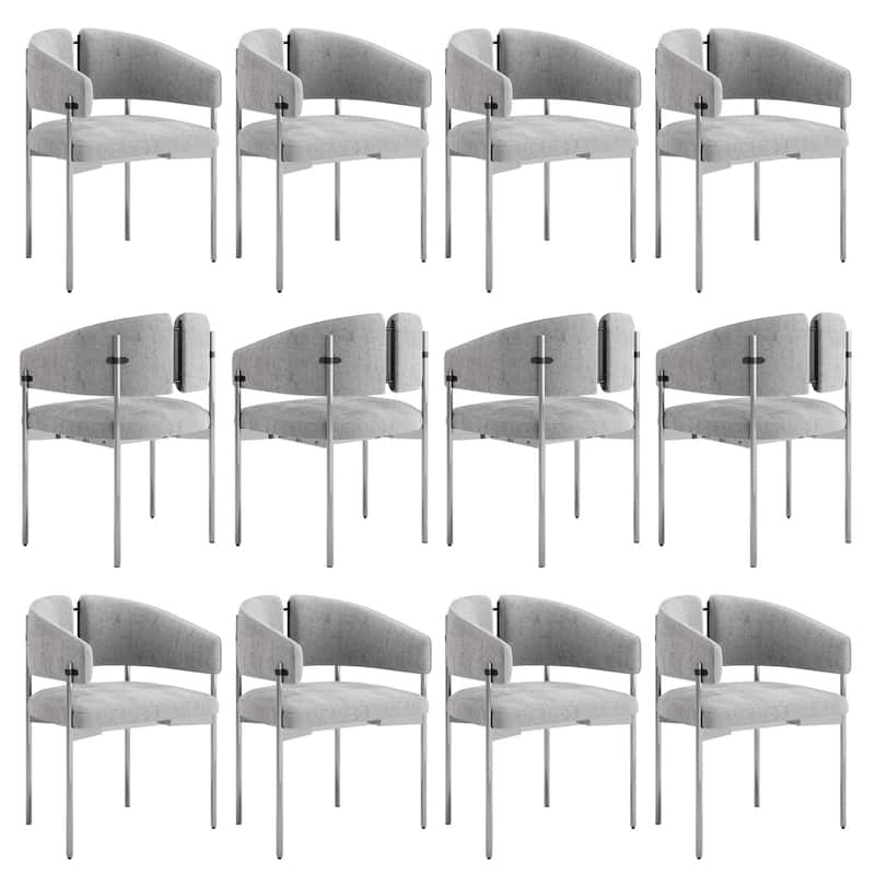 Classic and Luxurious Barrel Dining Chairs with Arms - Set of 12 - Grey