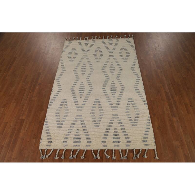 Striped Moroccan Indian Area Rug Handmade Wool Carpet - 5'1" x 8'1"