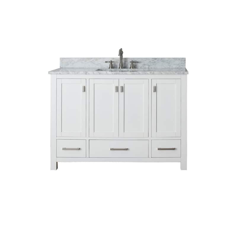 Modero 48 in. Single Sink Bathroom Vanity in White with Carrara Marble Top - 49"W x 22"D x 35"H - White