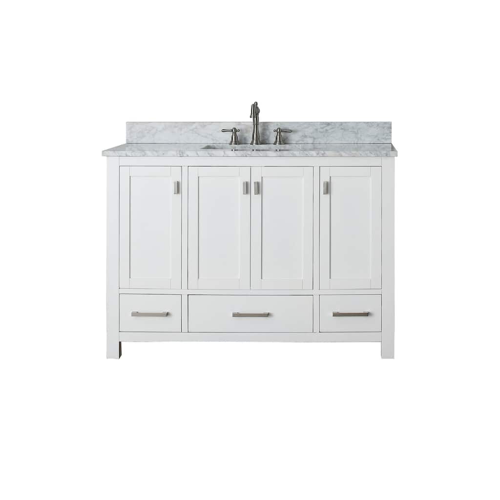 Modero 48 in. Single Sink Bathroom Vanity in White with Carrara Marble Top - 49"W x 22"D x 35"H