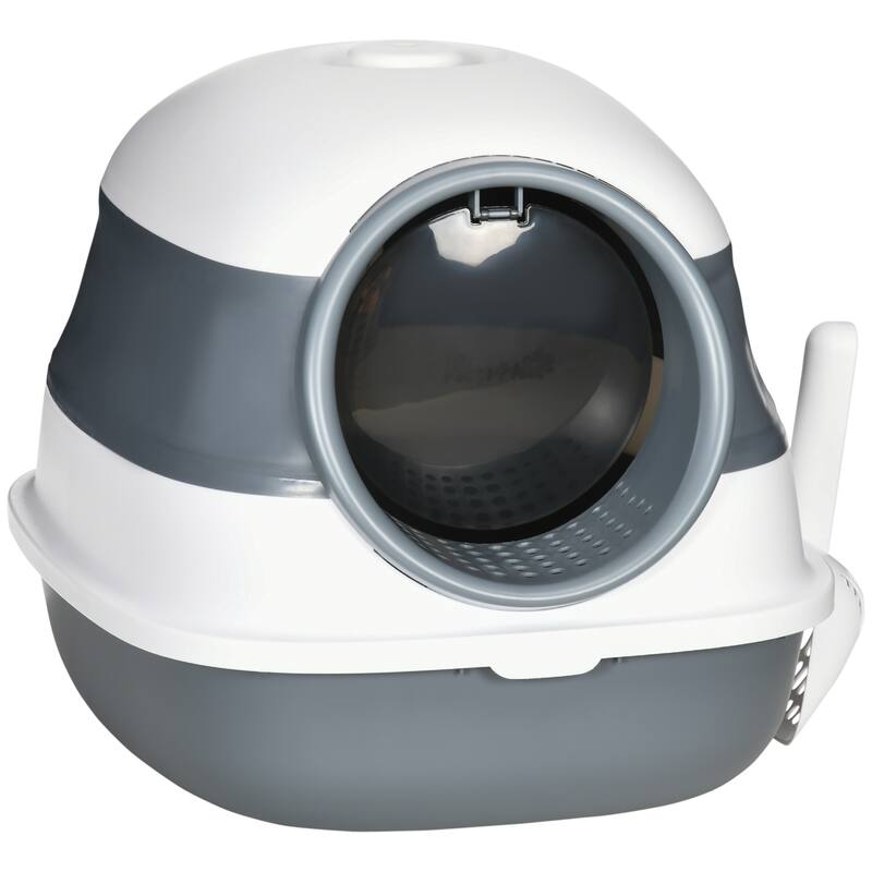 PawHut Cat Litter Box with Lid, Covered Litter Box w/ High Sides, Air Freshener - White