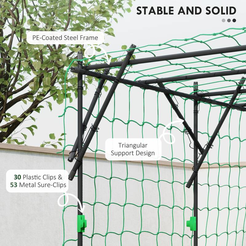 Black Steel PE Trellis Frame Tomato Cage with Clips and Triangular Support - 87.8" W x 87.8" D x 87.8" H