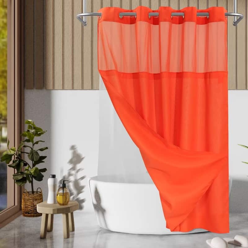 No Hook Slub Linen Texture Shower Curtain with PEVA Snap-in Liner
