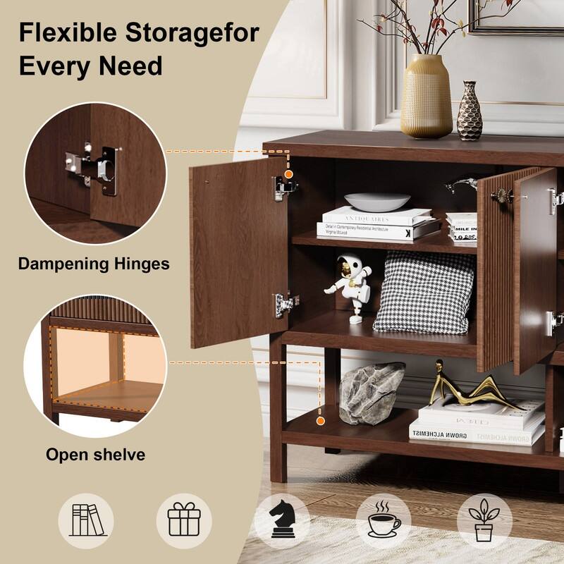 Farmhouse 59" Fluted Console Table with Storage, Entryway Table Hallway Cabinet for Living Room