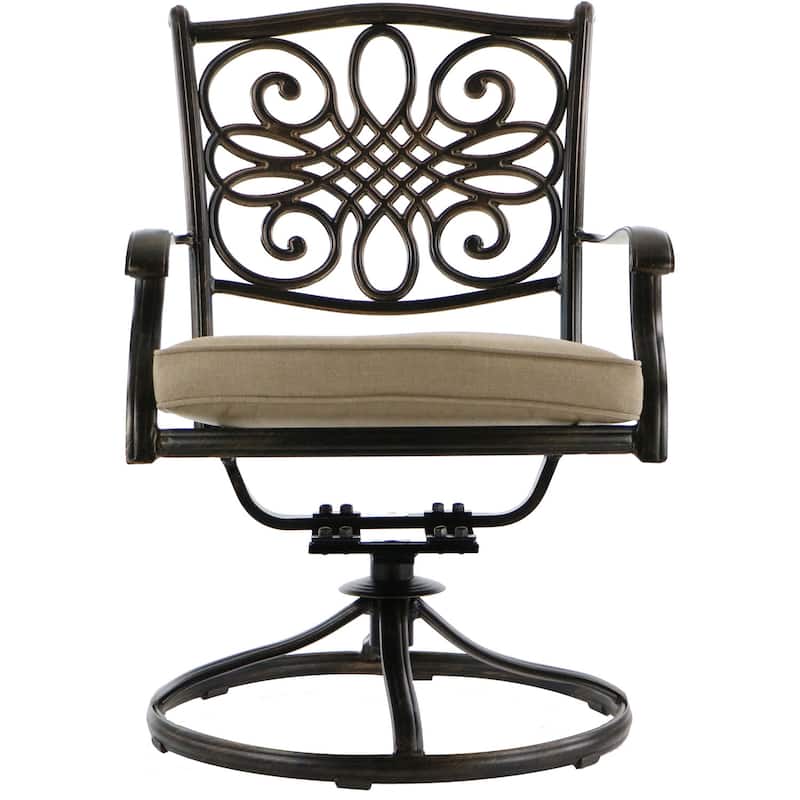 Hanover Traditions 11-Piece Dining Set in Tan with Ten Swivel Rockers and an Extra-Long Dining Table