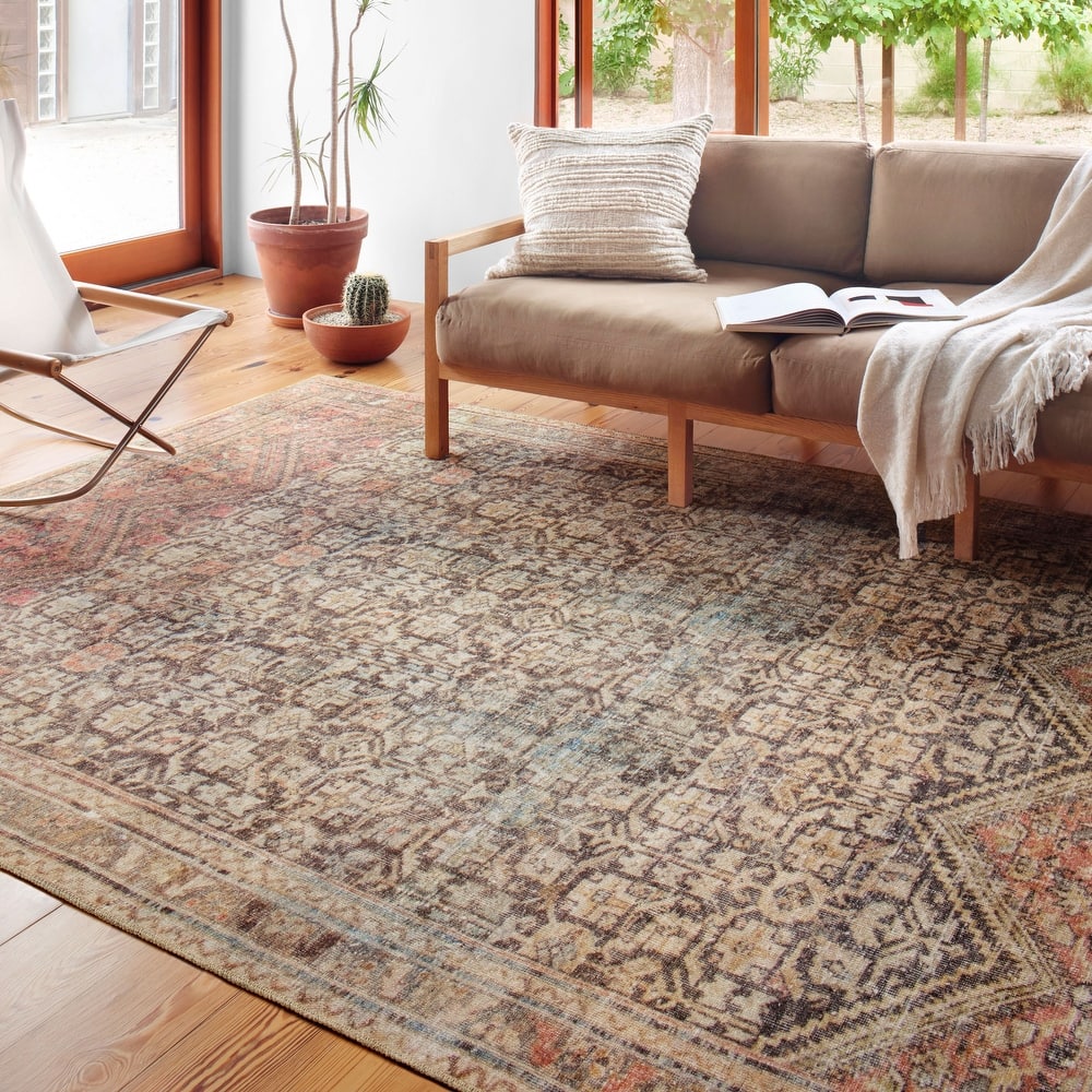 Alexander Home Tremezzina Printed Geometric Botanical Distressed Rug