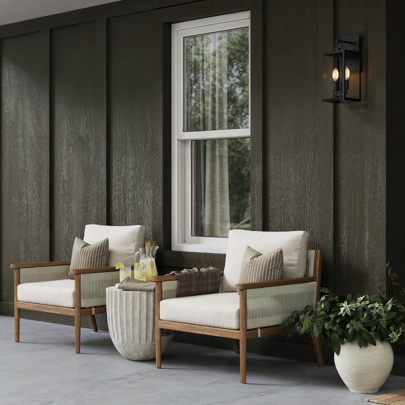 Kayden Bohemian Wooden Upholstered Armchair with Removable Cushion Covers and Solid Acacia Wood Frame