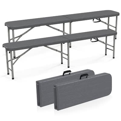 Gymax 2PCS 6 ft Plastic Folding Bench Portable Fold-in-Half Seat w/