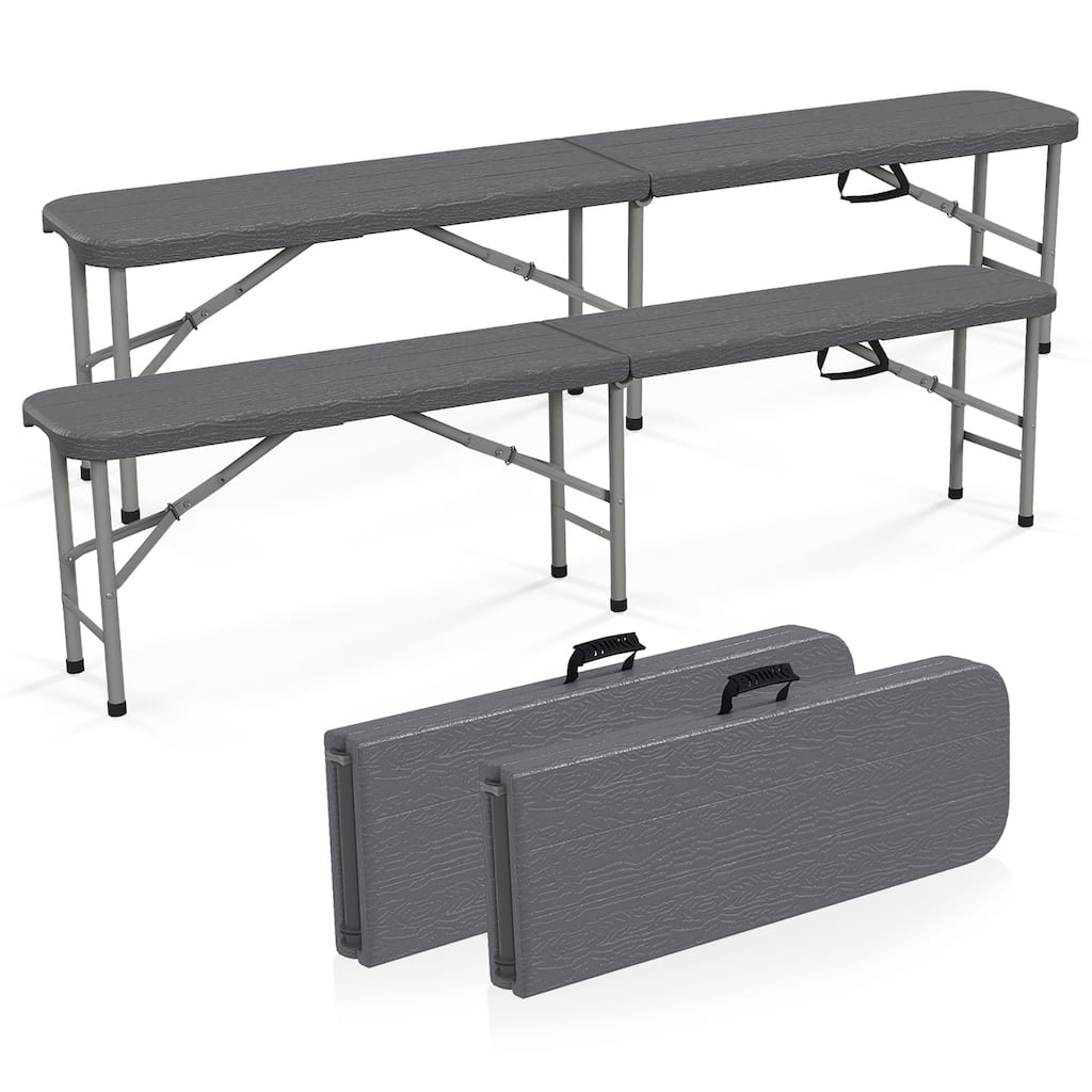 Gymax 2PCS 6 ft Plastic Folding Bench Portable Fold-in-Half Seat w/