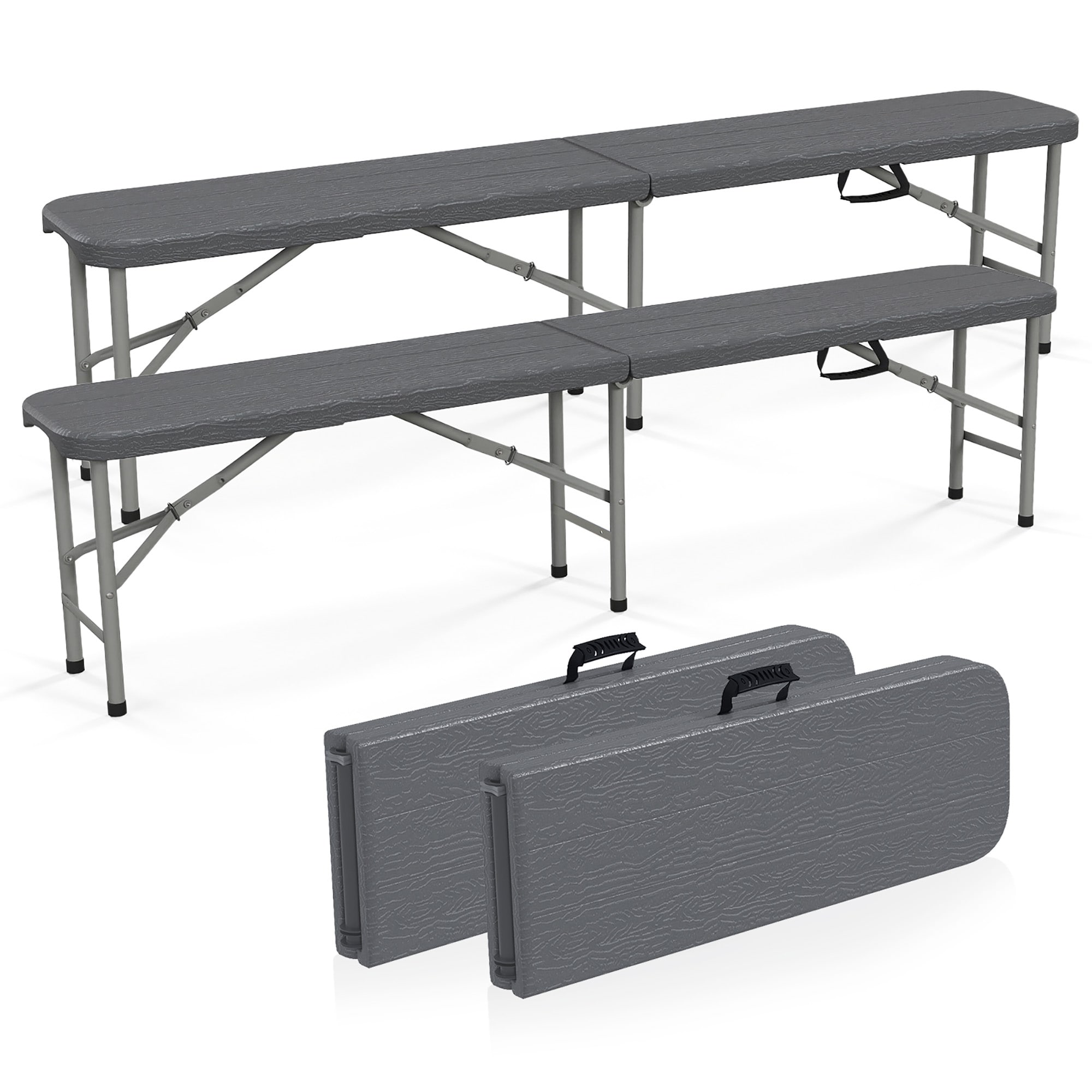 Gymax 2PCS 6 ft Plastic Folding Bench Portable Fold-in-Half Seat w/