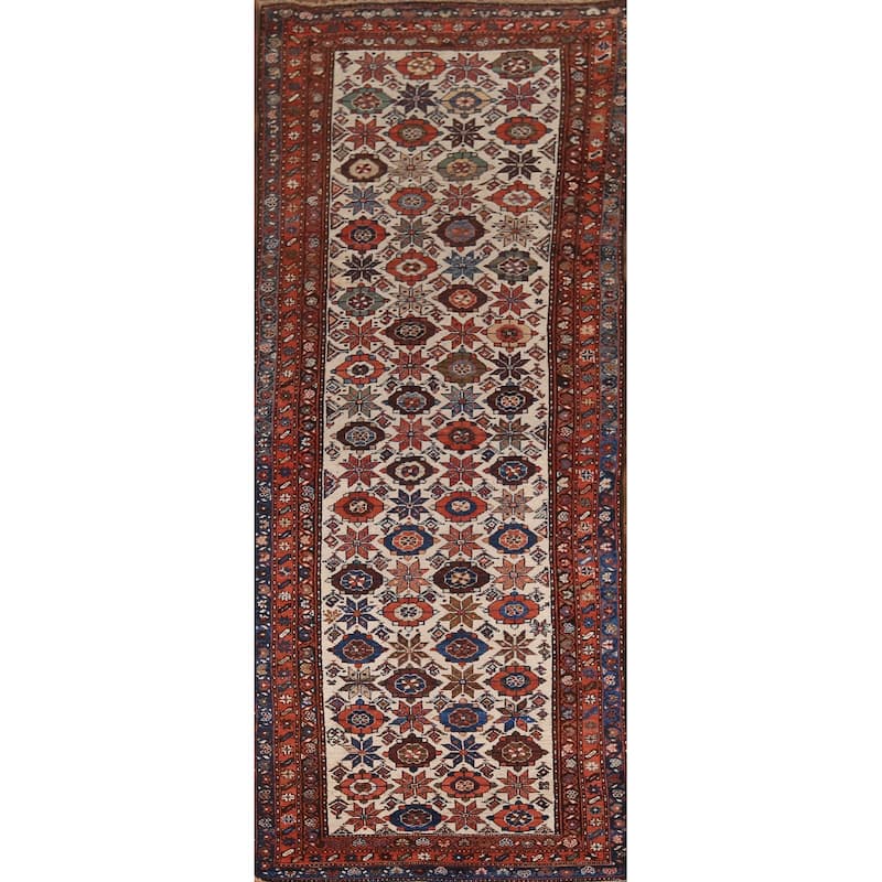 Pre-1900 Antique Vegetable Dye Senneh Persian Wool Carpet - 4'0" x 11'7"