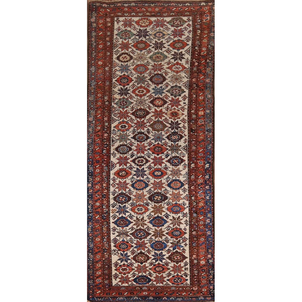 Pre-1900 Antique Vegetable Dye Senneh Persian Wool Carpet - 4'0" x 11'7"