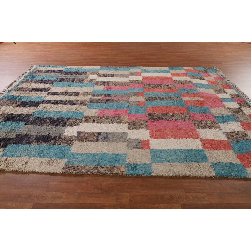 Plush Moroccan Geometric Area Rug Handmade Wool Carpet - 7'10" x 10'7"