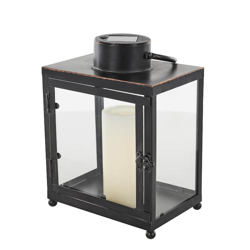 Metal Modern Indoor Outdoor Candle Lantern with Gold Accents - Black - Roche River Decor - Black