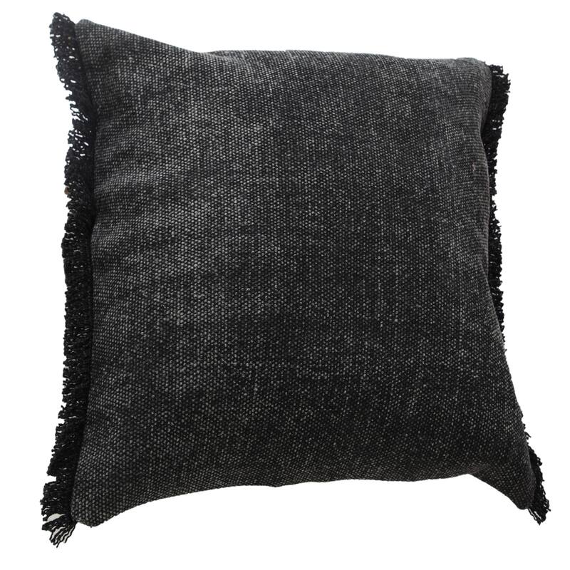 Sevita Muted Black Solid Stonewash Throw Pillow with Fringe