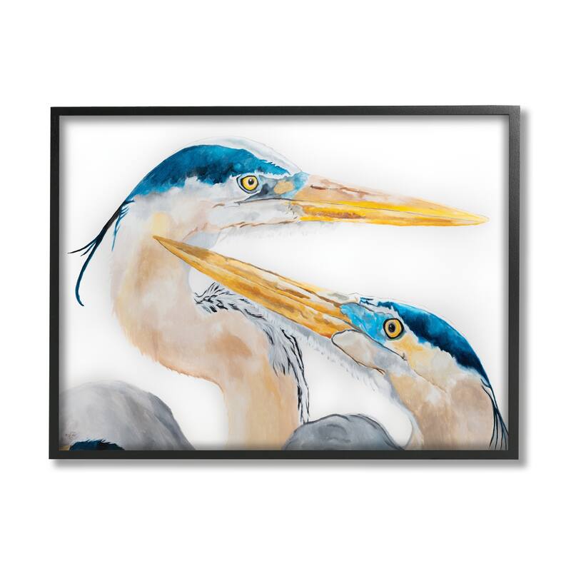 Stupell Great Blue Heron Pairing Bird Waterfowl Pair Portrait Framed Wall Art - 16 x 20 - Black