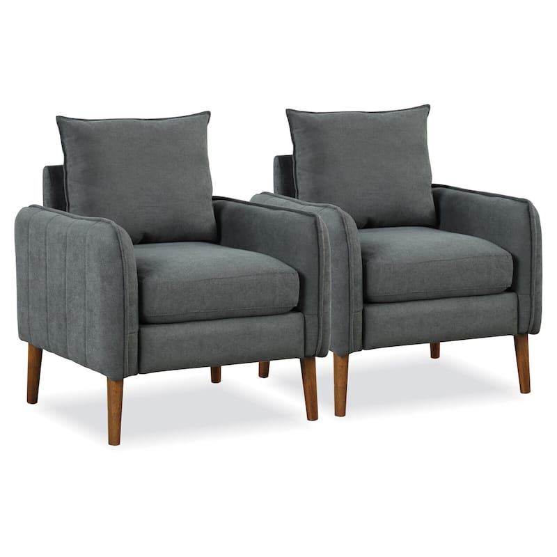 Gymax 2PCS Modern Accent Chair Upholstered Mid-Century Armchair w/ - Grey