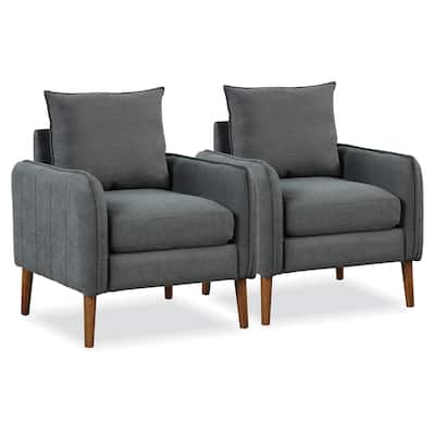 Gymax 2PCS Modern Accent Chair Upholstered Mid-Century Armchair w/