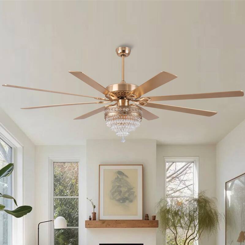 52"/62" Modern Crystal Chandelier Ceiling Fan Light,Reversible Airflow,E12 Bulbs,for Living Room Bedroom,Kitchen,Patio