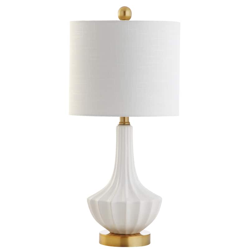 Gaston 21.5" Ceramic Mini LED Table Lamp, Brass/White by JONATHAN Y